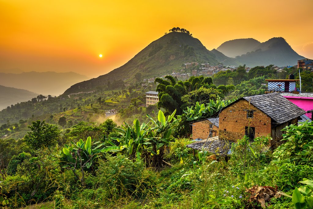 Sunset above Bandipur in Nepal